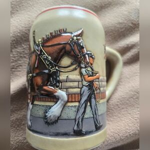 1989 Anheuser Bush Beer Mug Stein Budweiser Clydesdale Horse Hand Crafted Brazil
